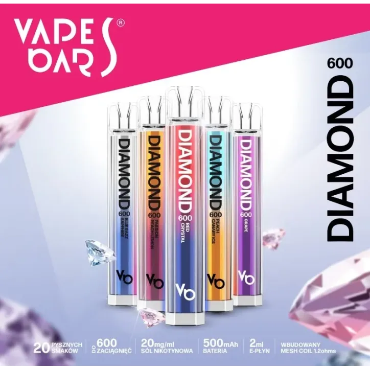 E-papieros VAPES BARS 600+ DIAMOND o smaku soli 20mg - NOWOŚĆ