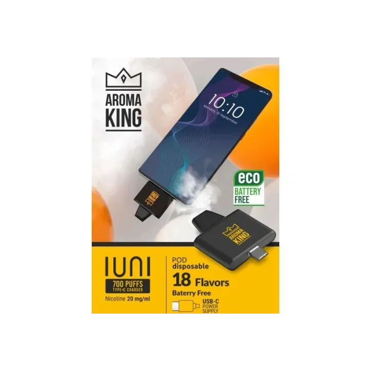 E-papieros AROMA KING 700+ o smaku 20MG SALT IUNI z USB-C