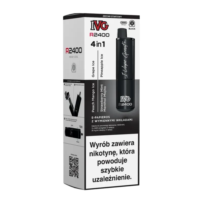 E-papieros IVG 2400 Starter Kit Black + 4 wkłady -  -  - 71