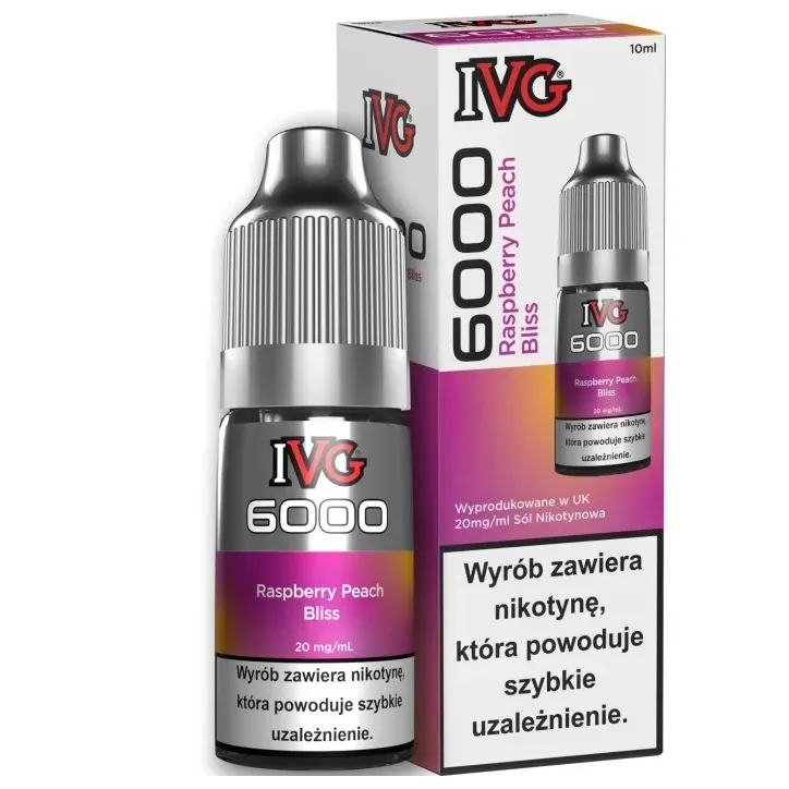 Liquid IVG 6000 Nicotine Salt 20mg w 10ml butelce o smaku Raspberry Peach Bliss